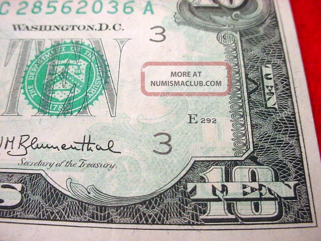 Off Set Error Banknote 1977 $10 Federal Reserve Note Offset Error Back To Front - - Wet ...