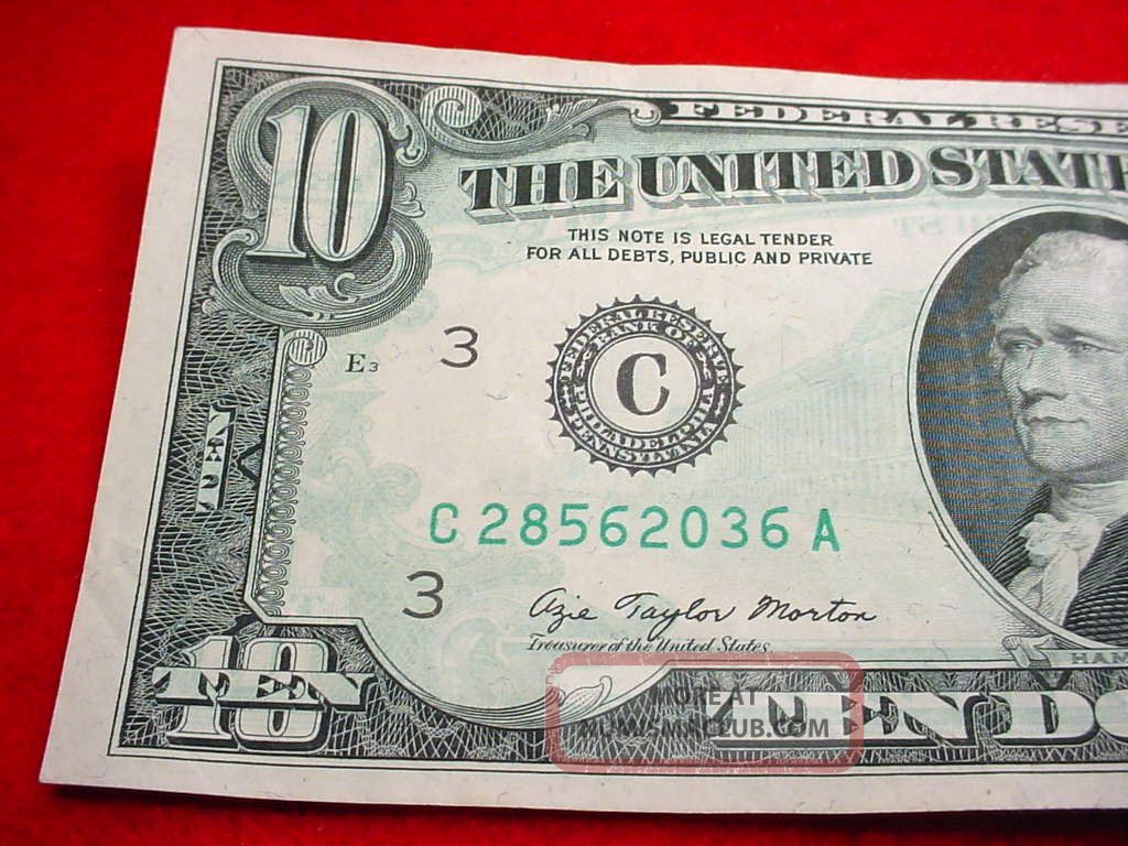 Off Set Error Banknote 1977 $10 Federal Reserve Note Offset Error Back To Front - - Wet ...