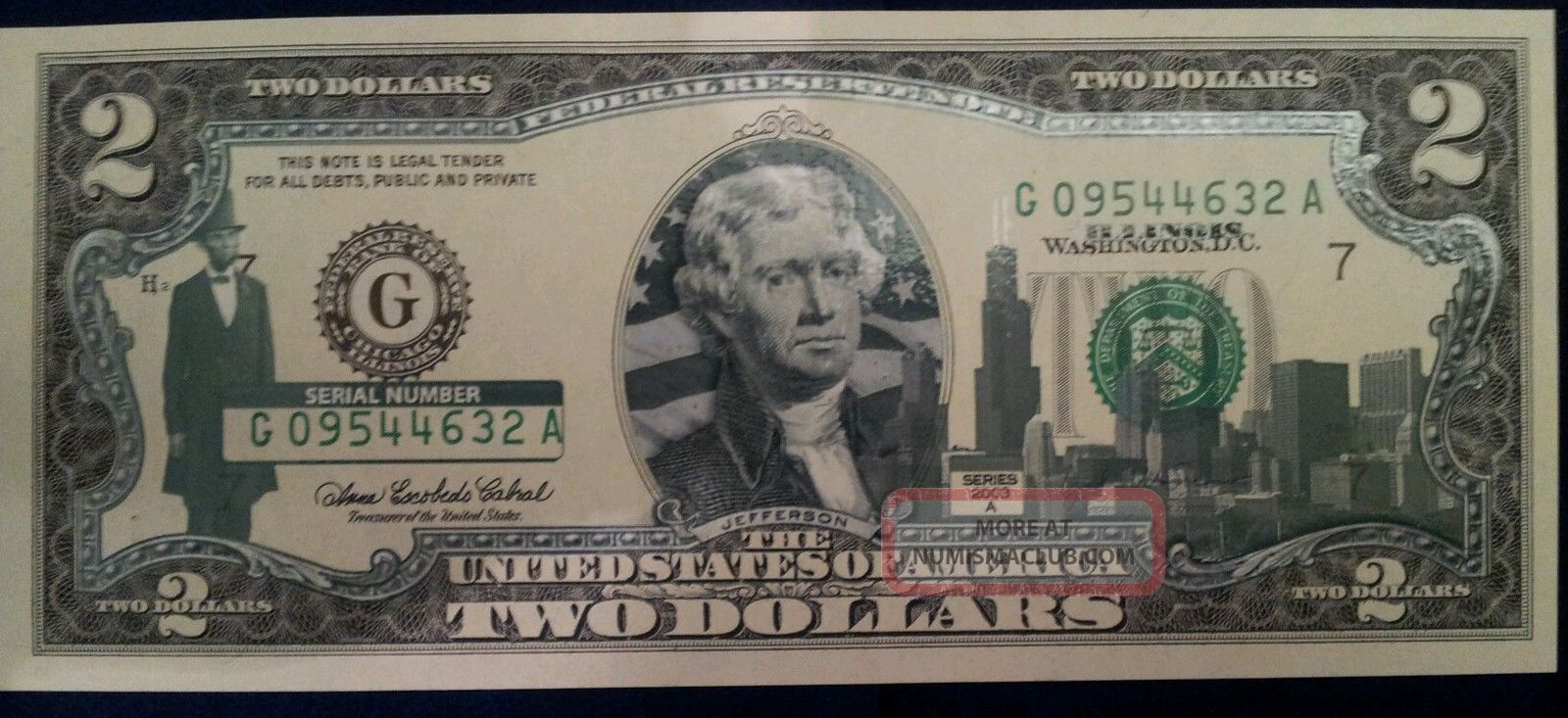 State Of Illinois $2 Two Dollar Bill - Uncirculated Authentic Legal Tender Paper Money: US photo