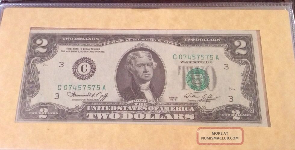1976 Two Dollar Bill Bicentennial Commemorative First Day Of Issue