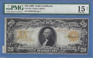 1906 $20 Gold Certificate Fr 1185 - Choice Fine Pmg 15 Net photo