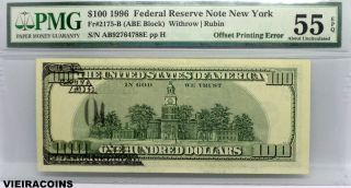 1996 $100 York - 0ffset Printing Error,  Certified By Pmg Au55 Epq - 3113 photo