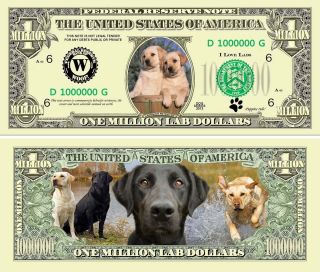 Labrador Retriever Puppy Dog Novelty 1 Million Dollar Bills,  Lab Pet Lover Money photo