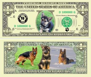 German Shepherd Puppy Dog Novelty 1 Million Dollar Bills,  Pet/animal Lover Money photo