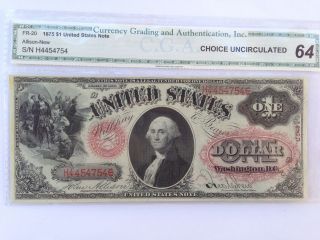 Rare 1875 $1 United States Note Choice Uncirculated.  64 photo