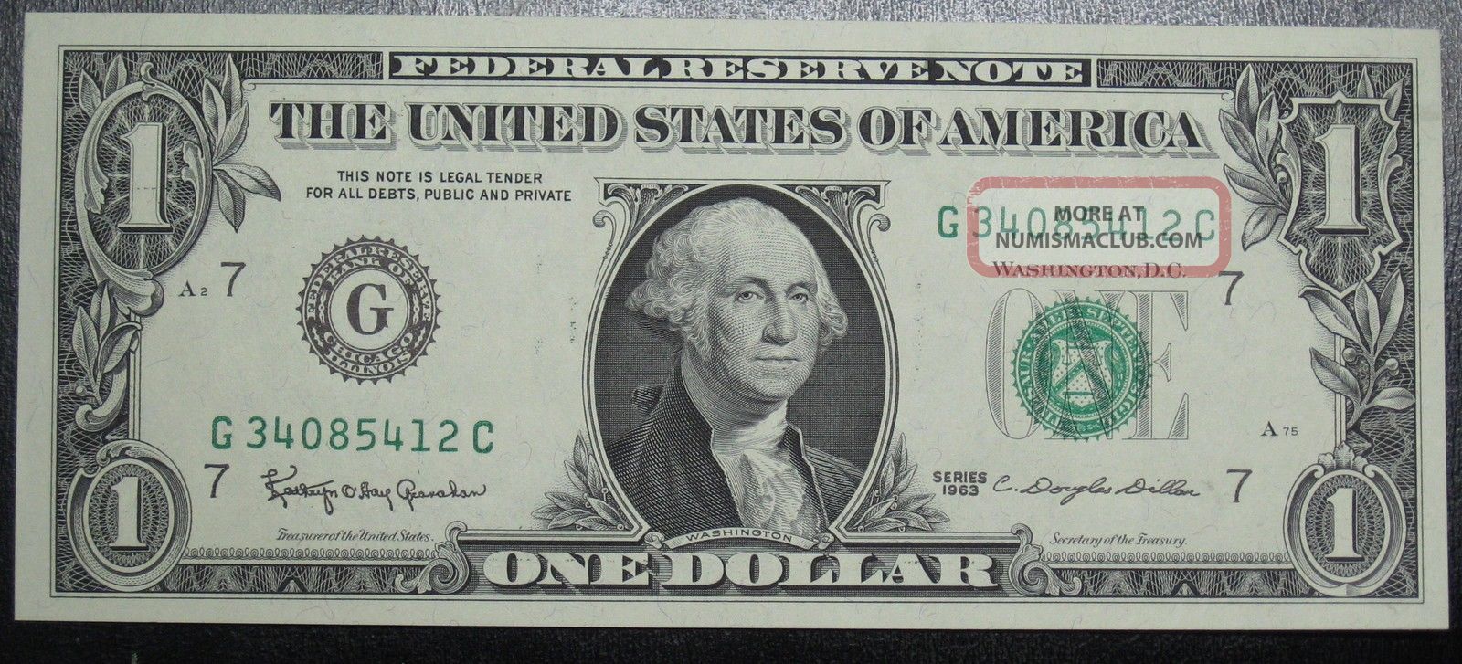 1963 One Dollar Federal Reserve Note Chicago Grading Gem Cu 5412c Pm6
