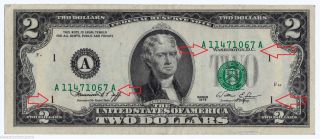 1976 $2 Federal Reserve Note - Third Printing Error - Fr 1935 - A - Xf+,  Crisp photo
