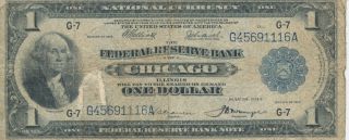 1918 $1 Nat ' L Currency Fed.  Reserve Bank Of Chicago Note Well Circulated photo