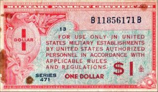 United States 1 Dollar Military Currency Series 471 Pick M12 Vf+ Stain photo