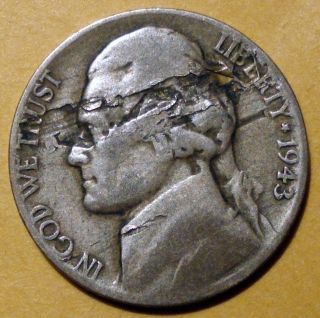 1943 P Jefferson Nickel - 40% Silver - Obverse Lamination Error photo