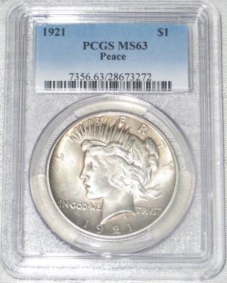 1921 Peace Dollar Ms - 63 Pcgs - High Relief photo