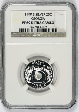 1999 - S Silver 25c Ngc Pf69 Ultra Cameo Georgia State Quarter photo