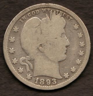 1893.  Good.  Barber Quarter Dollar Ab551 photo