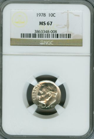1978 Roosevelt Dime Ngc Ms67 Finest Graded Pop - 10 Very Rare. photo