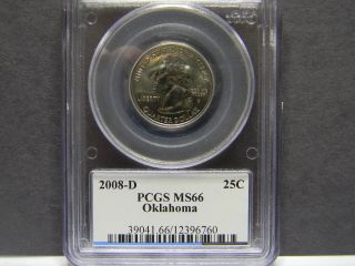 2008 - D Oklahoma Quarter,  Graded Ms66,  Graded And Slabbed By Pcgs photo