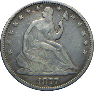 1877 Seated Liberty Half Dollar Silver 50c Coin Km A99 photo