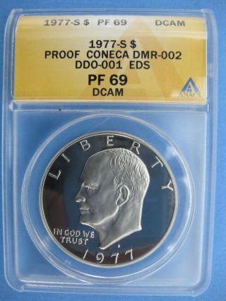 1977 - S Silver Proof Eisenhower Dollar Anacs Pf69 Deep Cameo Ddo Double Die photo
