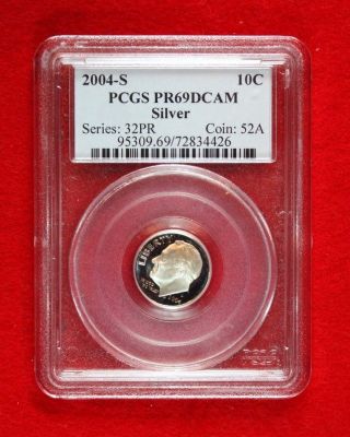 2004 - S Proof Silver Roosevelt Dime Graded Pr 69 Dcam By Pcgs photo