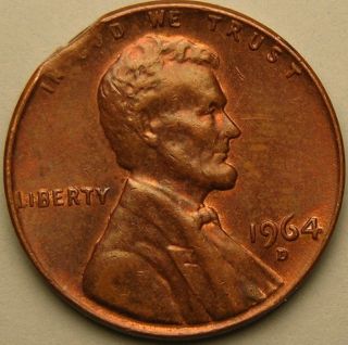 1964 D Lincoln Memorial Penny,  (clipped Planchet) Error Coin,  Ae 474 photo
