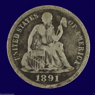 Liberty Seated Silver Dime.  1891 Fine photo