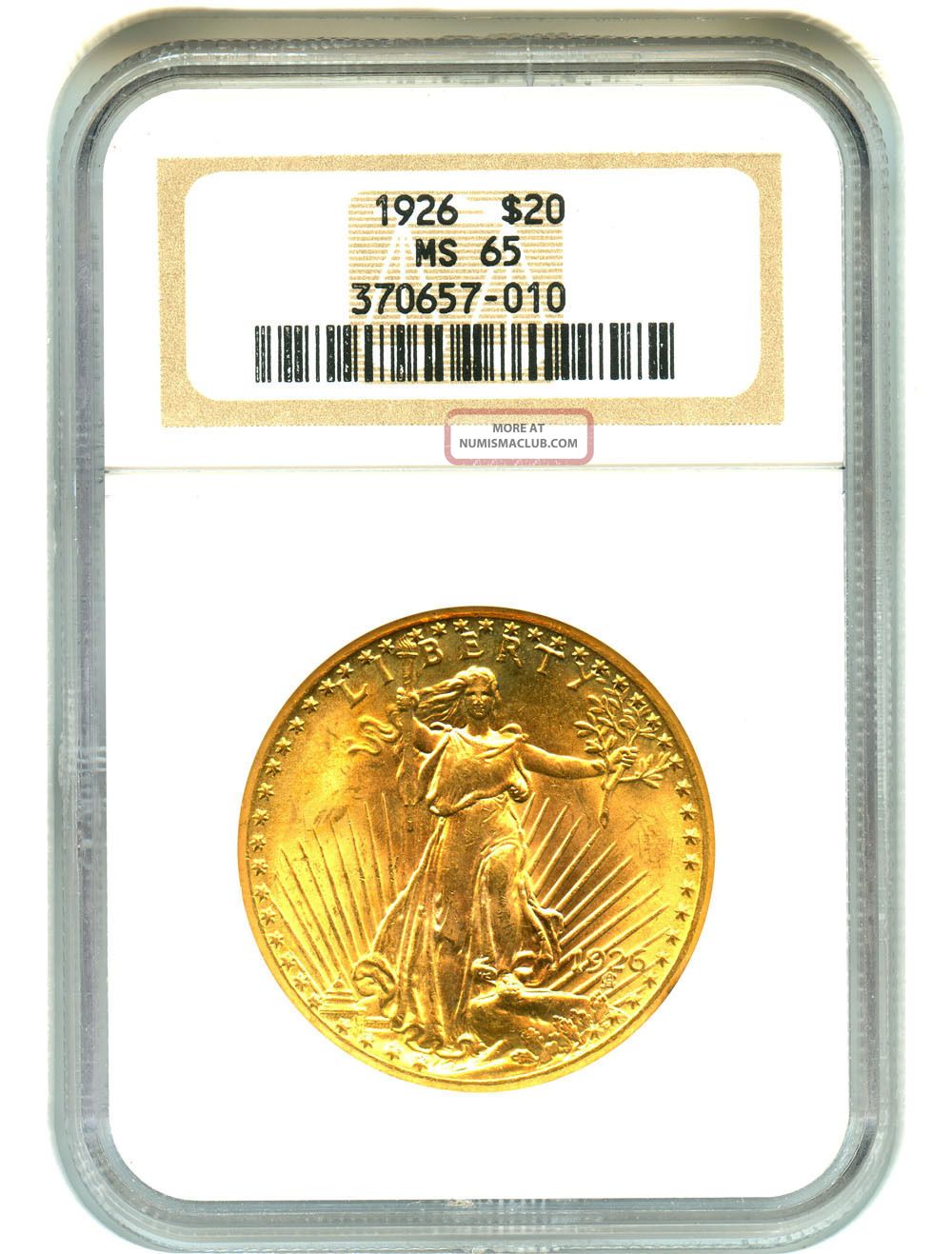 1926 $20 Ngc Ms65 Gold Coin Saint Gaudens Double Eagle