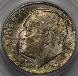 1962 - D Roosevelt Dime.  Pcgs Ms - 66full Band.  Toning photo