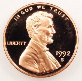 1992 S Deep Cameo Proof Lincoln Memorial Cent Penny (b02) photo