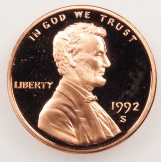 1992 S Deep Cameo Proof Lincoln Memorial Cent Penny (b03) photo