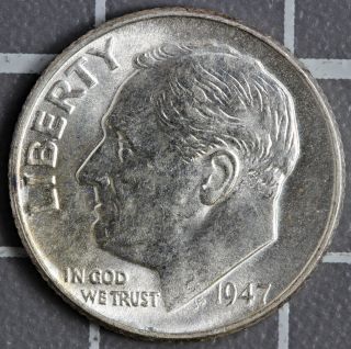 1947 - P Roosevelt Dime 90% Silver Choice Bu Very Light Toning photo