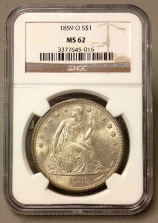 1859 O United States Seated Liberty Silver Dollar - Ngc Graded Ms62 photo