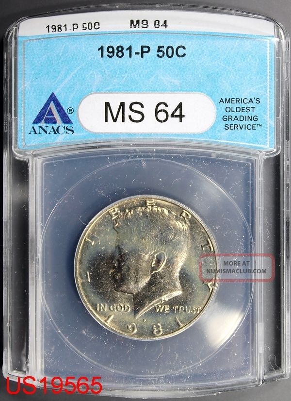 1981 - P Kennedy Half Dollar Anacs Ms - 64