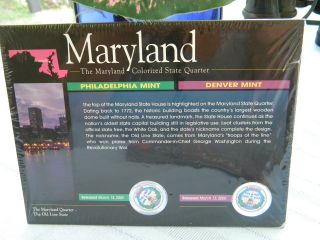 (2) Maryland Colorized State Quarter/philadelphia & Denver Mints/coa/sealed photo