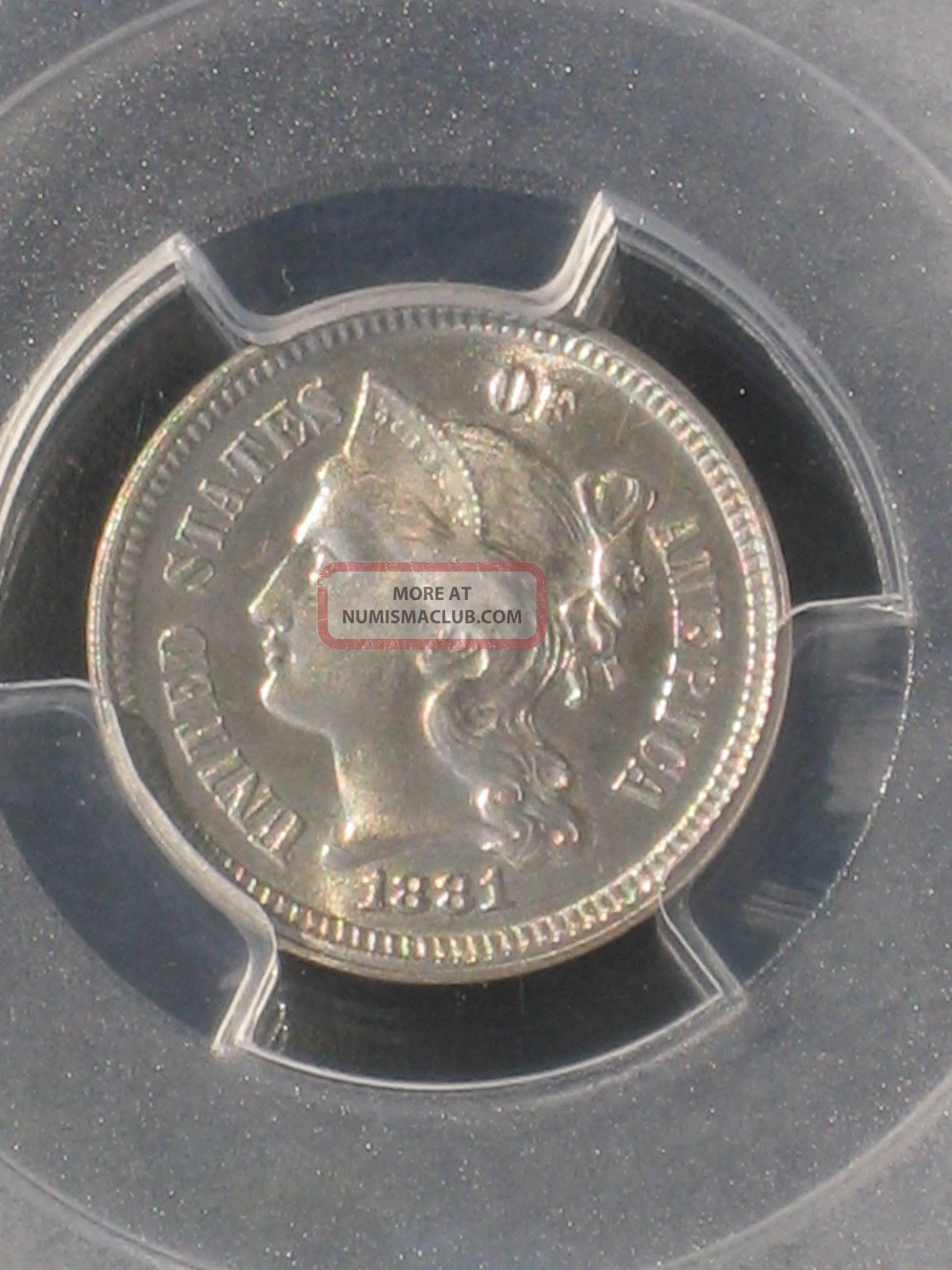 1881 Proof 3 Cent Nickel Pcgs/cac Pr65 U. S. 3cn