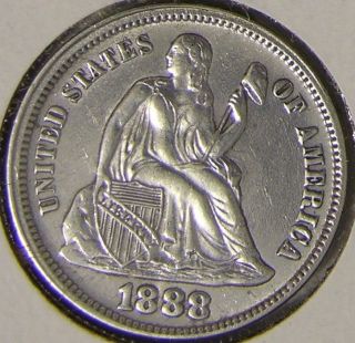 1888 Silver Seated Liberty Dime,  Aj 059 photo