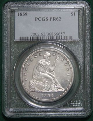 1859 Seated Liberty Silver Dollar Pcgs Pr62 - Proof Toned 800 Minted - Pop Of 45 photo