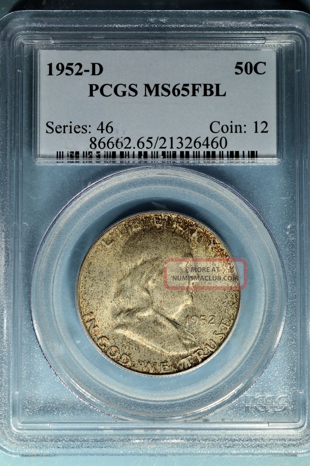 1952 - D Franklin Half Dollar Pcgs Ms65fbl - Interesting Tone, Bold Lines