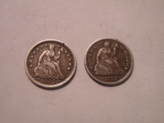 1853 With Arrows At Date & 1872 Liberty Seated Half Dimes photo
