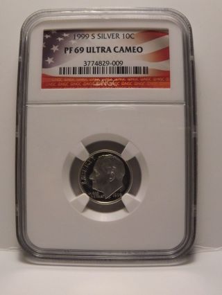 Ngc 1999 - S Roosevelt Silver Dime; Pf 69 Ultra Cameo.  Product Photos photo