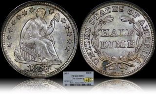 Key Date 1853 No Arrows Seated Half Dime Pcgs Ms - 63 Gold Cac photo