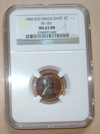 1960 - D Lincoln Cent Double Error Fs - 101 D/d & Ddo Sm/lg Date Ngc Ms 63 Rb photo