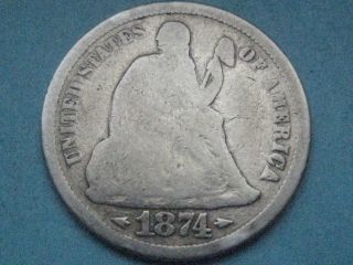 1874 Seated Liberty Dime With Arrows - Coin photo