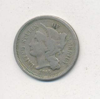 1866 Three Cent (nickel) Piece Circulated Three Cent Type Coin photo