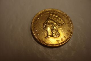 , Scarce,  1862 1$ Gold Indian Princess Head Civil War Era Coin photo
