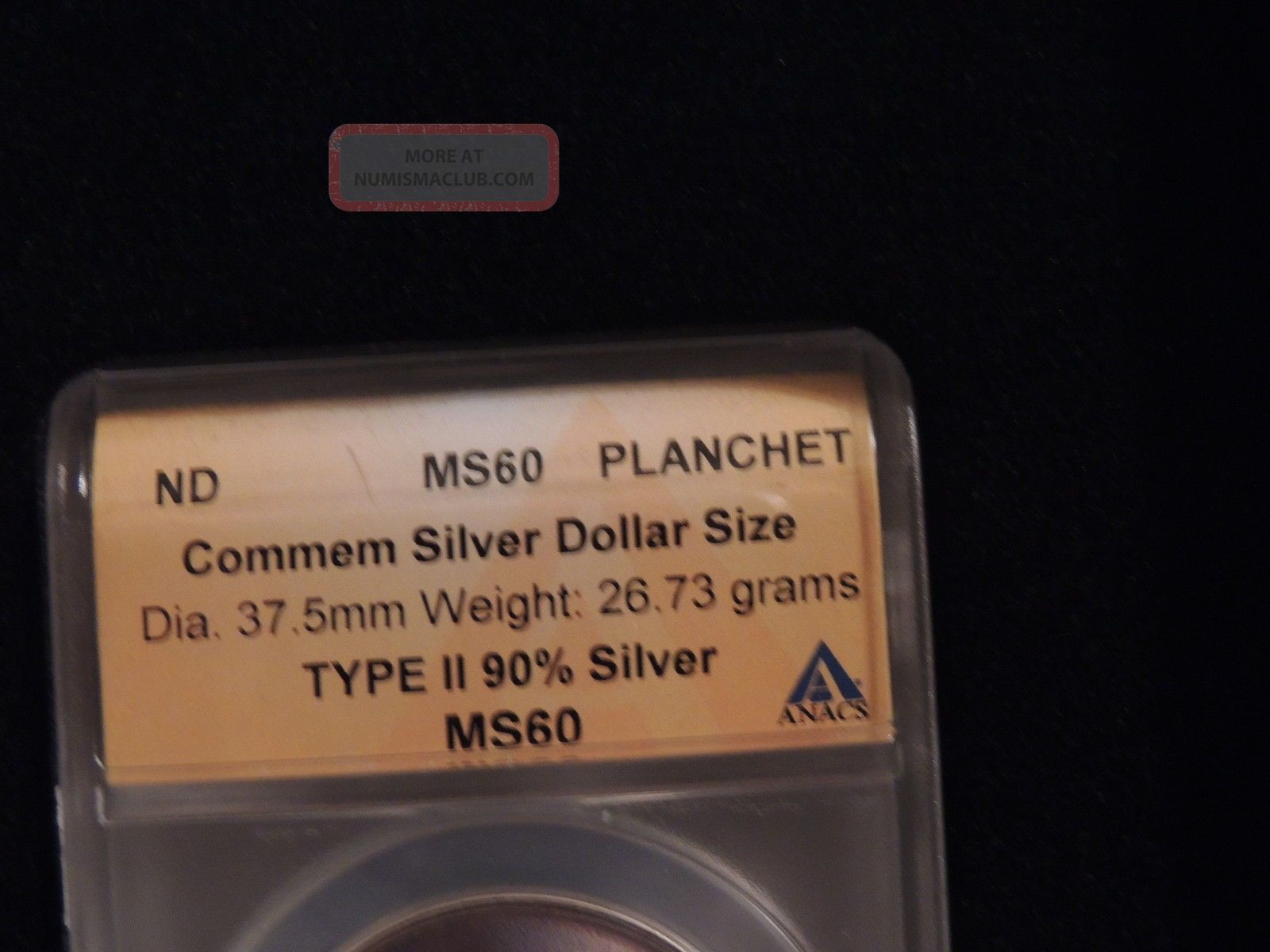 Silver Dollar Error Blank Planchet Anacs Ms60 90% Type 2