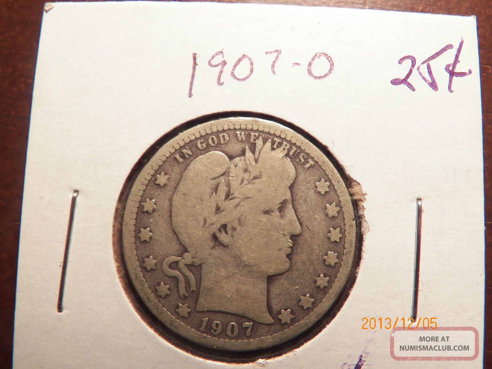 1907 O Barber Quarter Good
