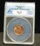 1950 - D/horizontal D Lincoln Wheat Cent - Anacs Ms64 Red Rpm - 3 - 6263 Coins: US photo 1