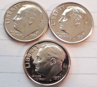 1991 P,  D&s Roosevelt Dimes.  Save,  By Buying The Three. . photo