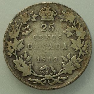 1912 Canada George V 25 Cents Circulated. photo