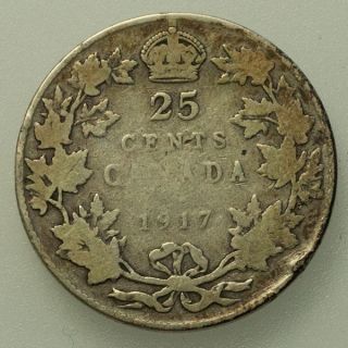 1917 Canada George V 25 Cents Circulated. photo