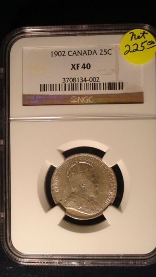 1902 Canada Silver 25 Cents Ngc Xf40 Coin Twenty - Five Quarter photo